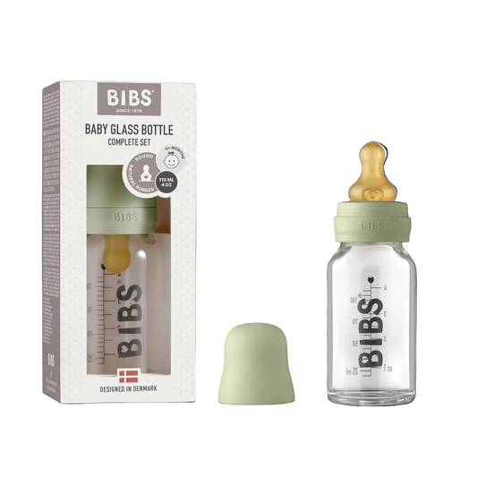 BIBS Glass Baby Bottle Round Latex 1 pack 110 ml Sage