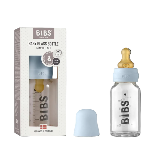 BIBS Glass Baby Bottle Round Latex 1 pack 110 ml Baby Blue