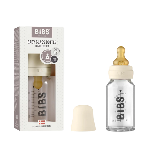 BIBS Glass Baby Bottle Round Latex 1 pack 110 ml Ivory