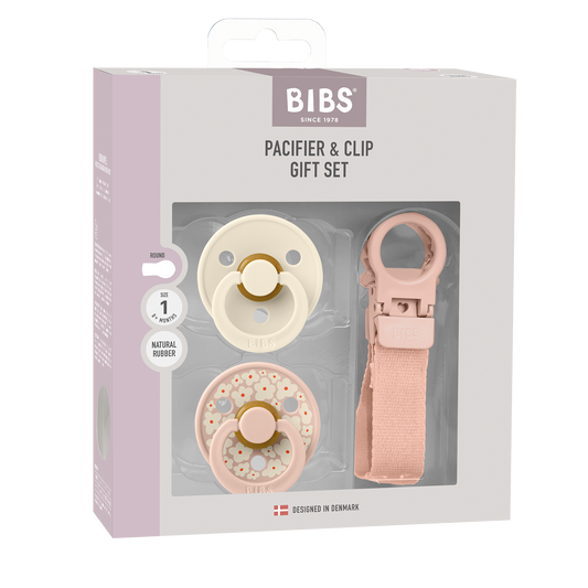 BIBS Colour Pacifier & Loop Clip Gift Set Latex Size 1 Blush