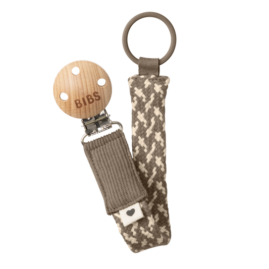 BIBS Pacifier Clip Braided Dark Oak/Vanilla