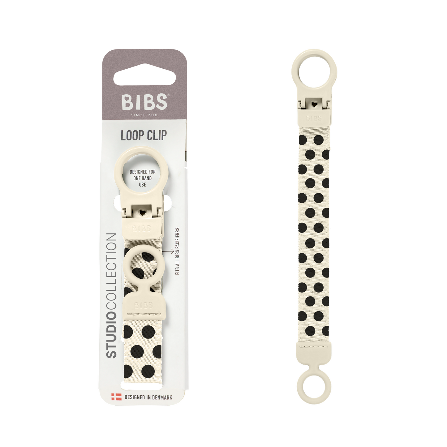 BIBS Studio Pacifier Clip Loop Polka Ivory Black