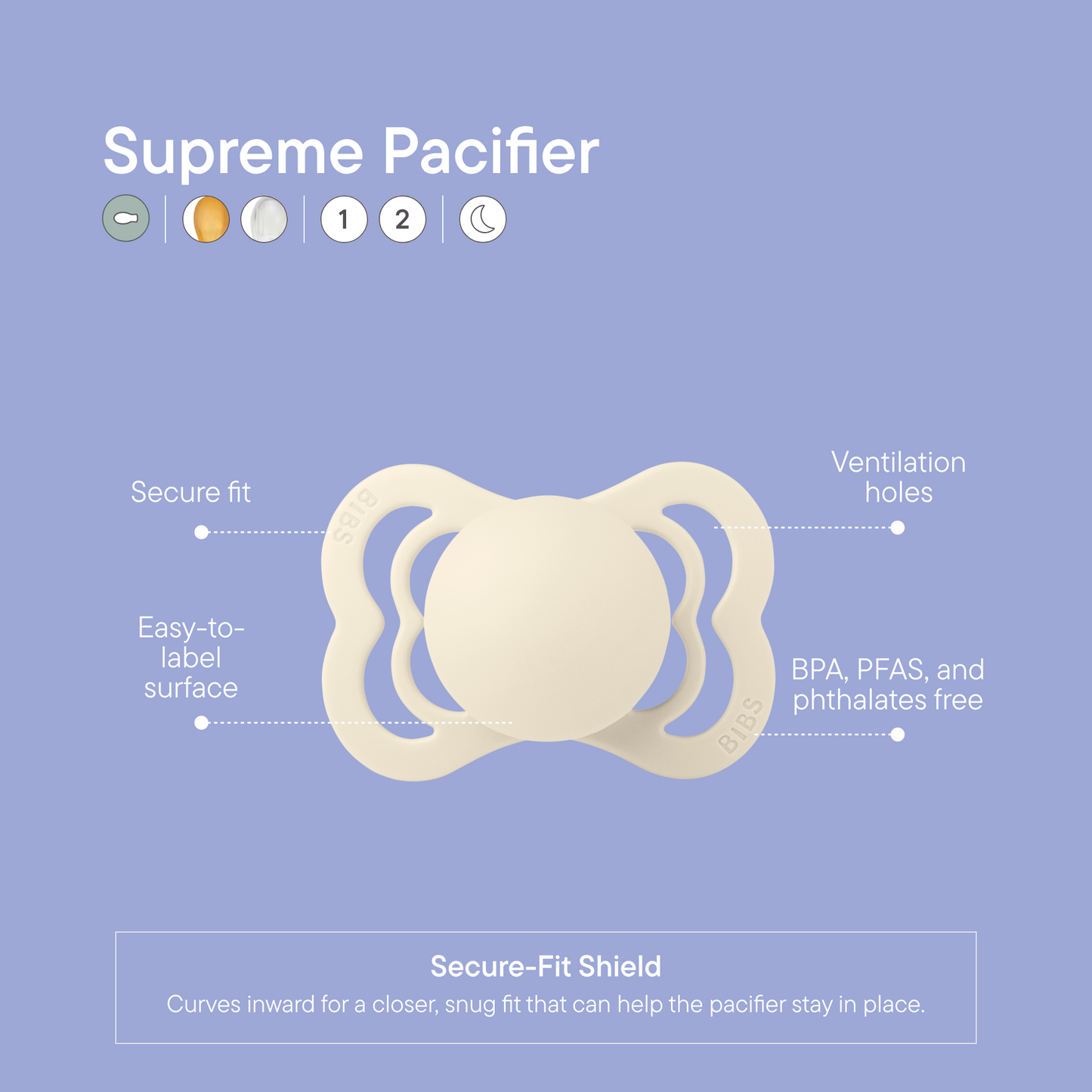BIBS Pacifier Supreme Symmetrical Silicone Size 2 Ivory-Flow Pack