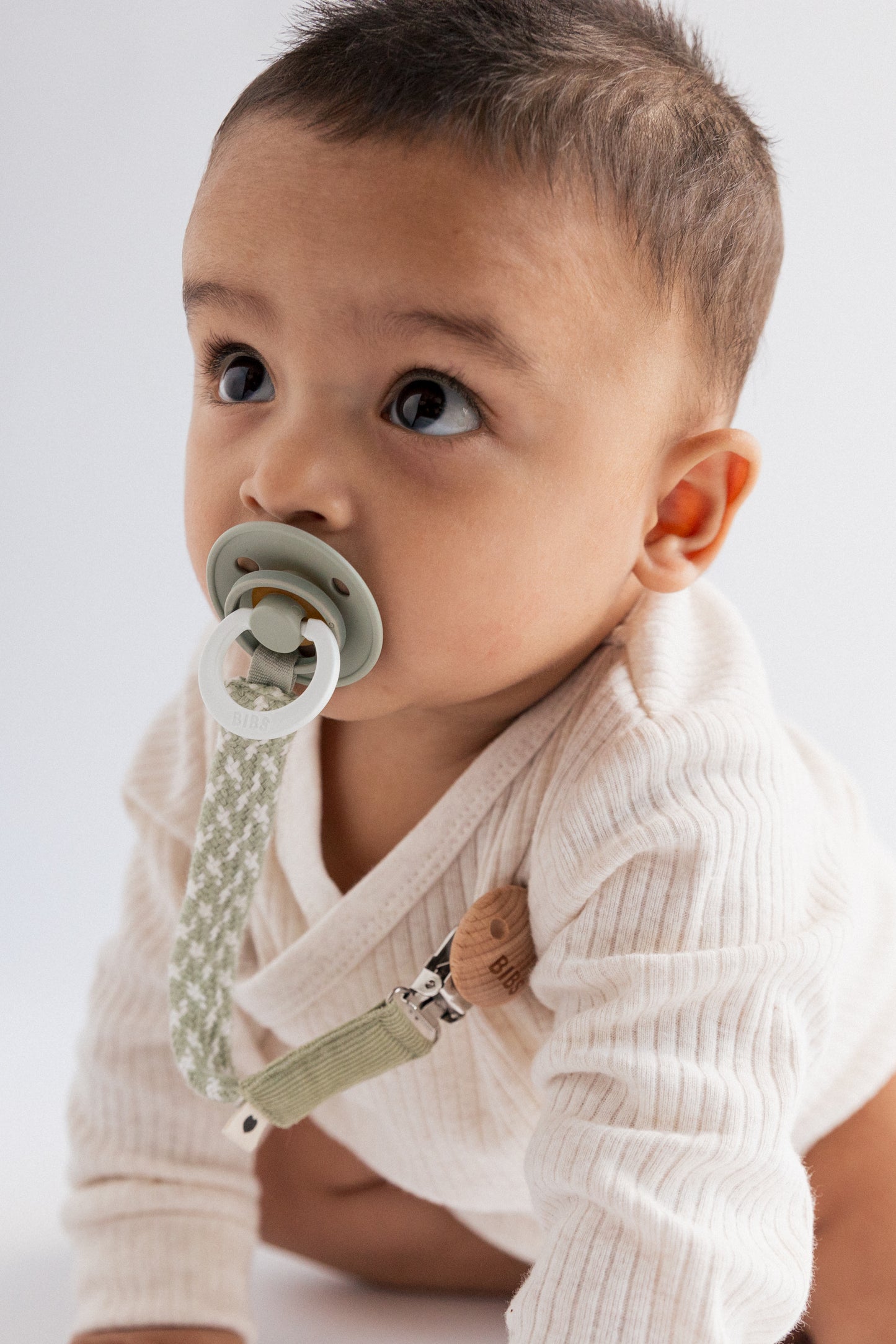 BIBS Pacifier Clip Braided Sage/Ivory