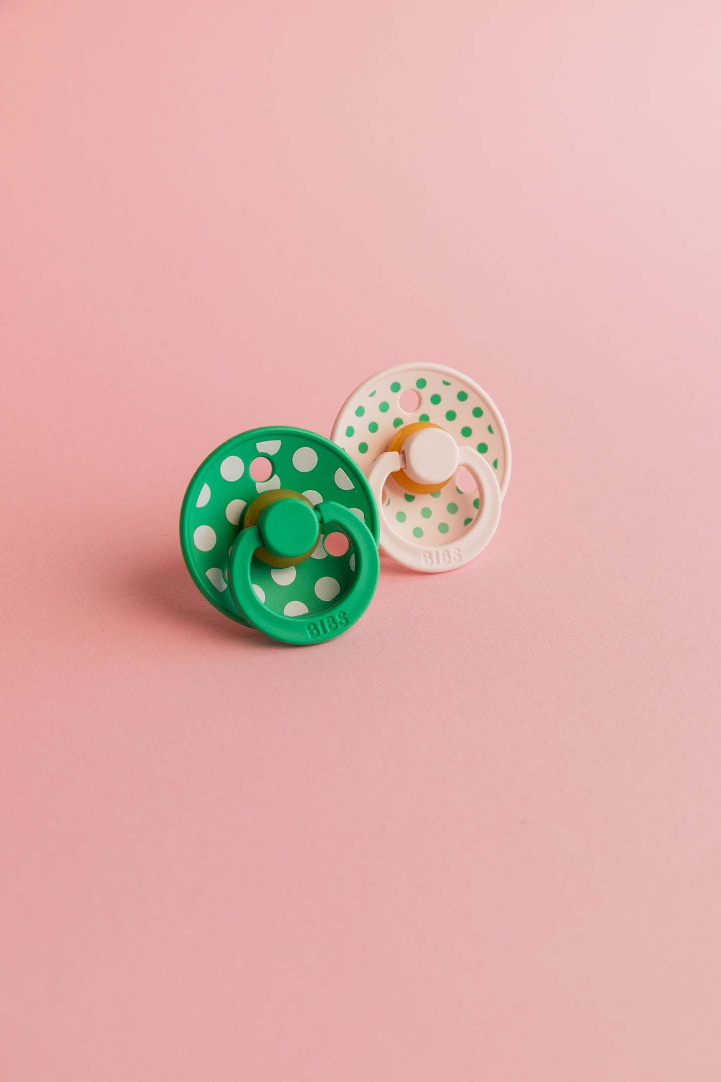 BIBS Pacifier Studio Colour Round 2 PACK Polka Latex Size 1 Petal/Cactus