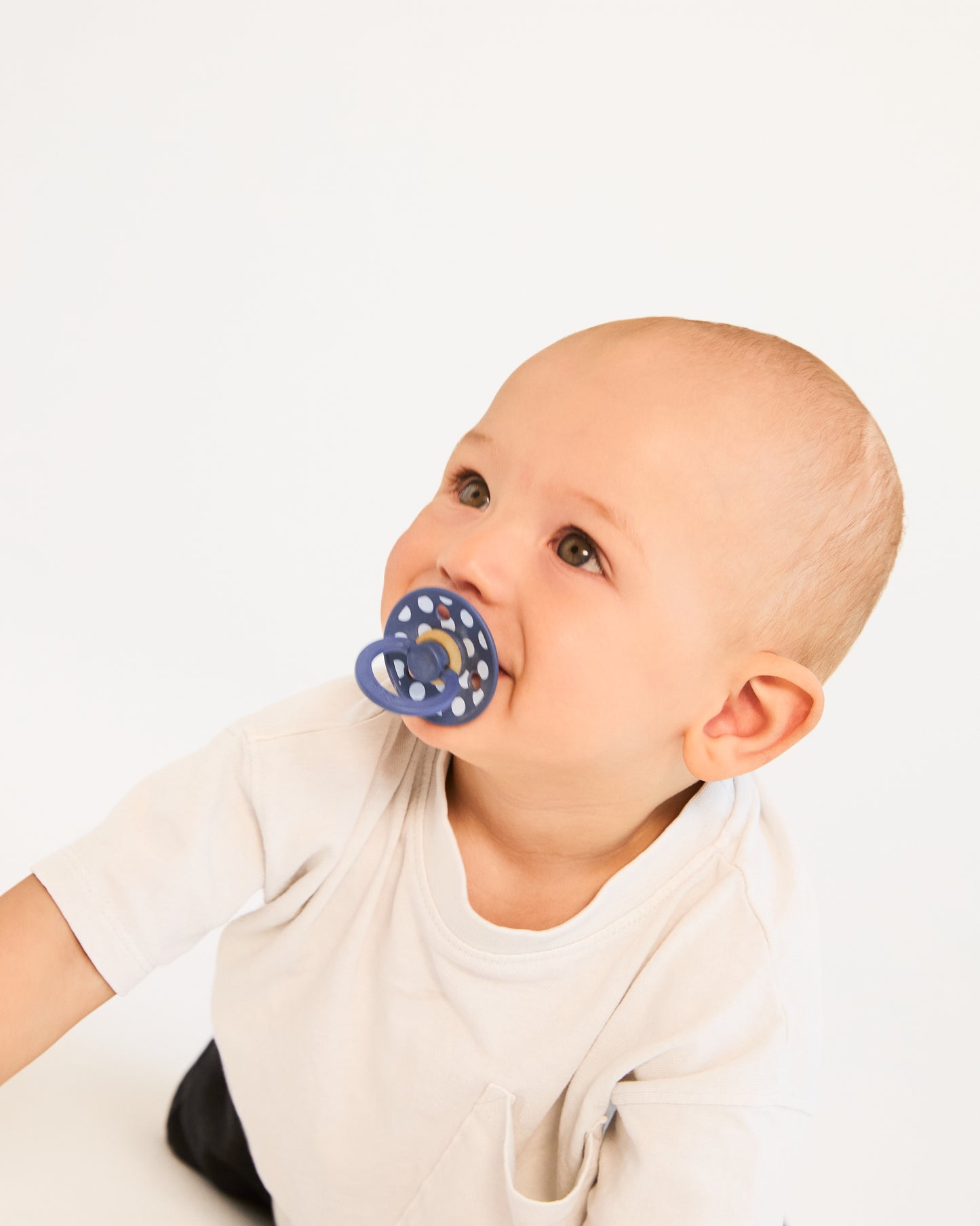 BIBS Pacifier Studio Colour Round 2 PACK Polka Latex Size 1 Baby Blue/Steel Blue
