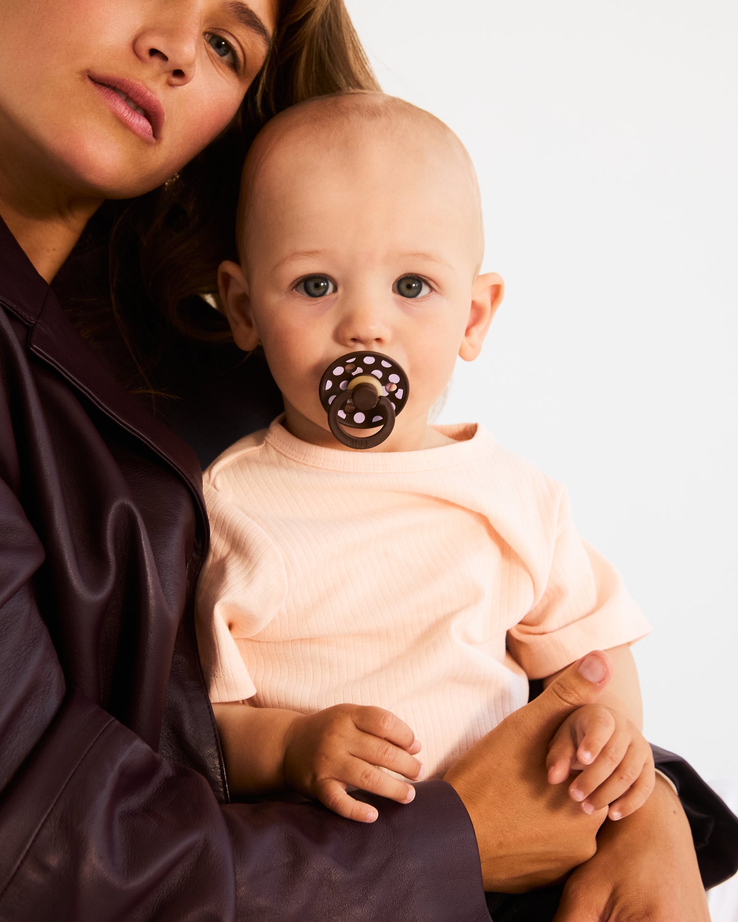 BIBS Pacifier Studio Colour Round 2 PACK Polka Latex Size 1 Baby Pink/Mocha