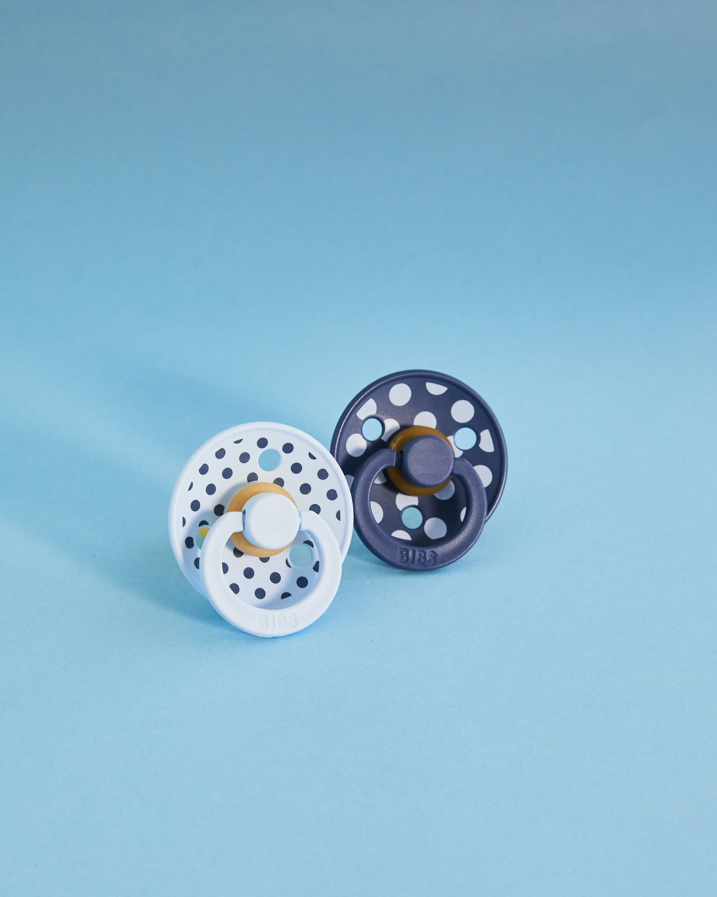 BIBS Pacifier Studio Colour Round 2 PACK Polka Latex Size 1 Baby Blue/Steel Blue