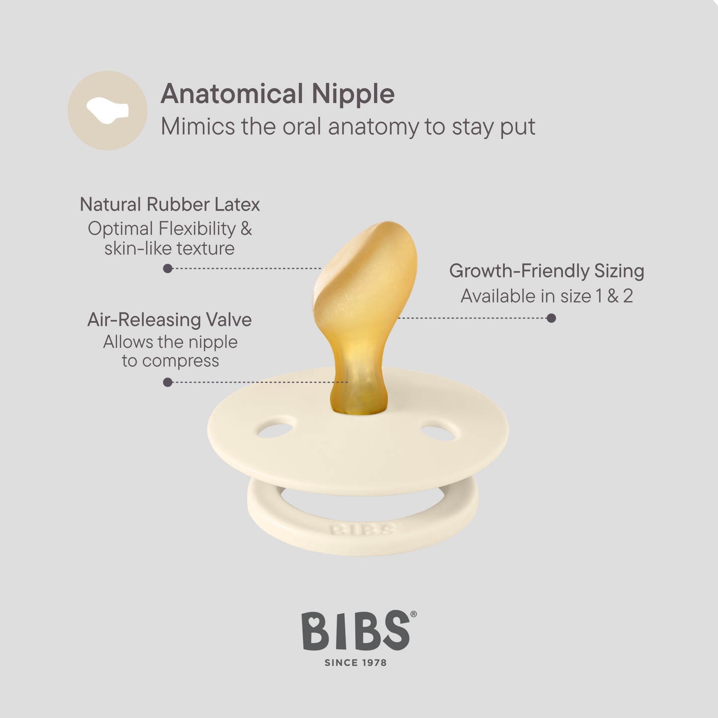 BIBS Pacifier Colour 2 PACK Latex Size 1 Anatomical Baby Blue/Petrol