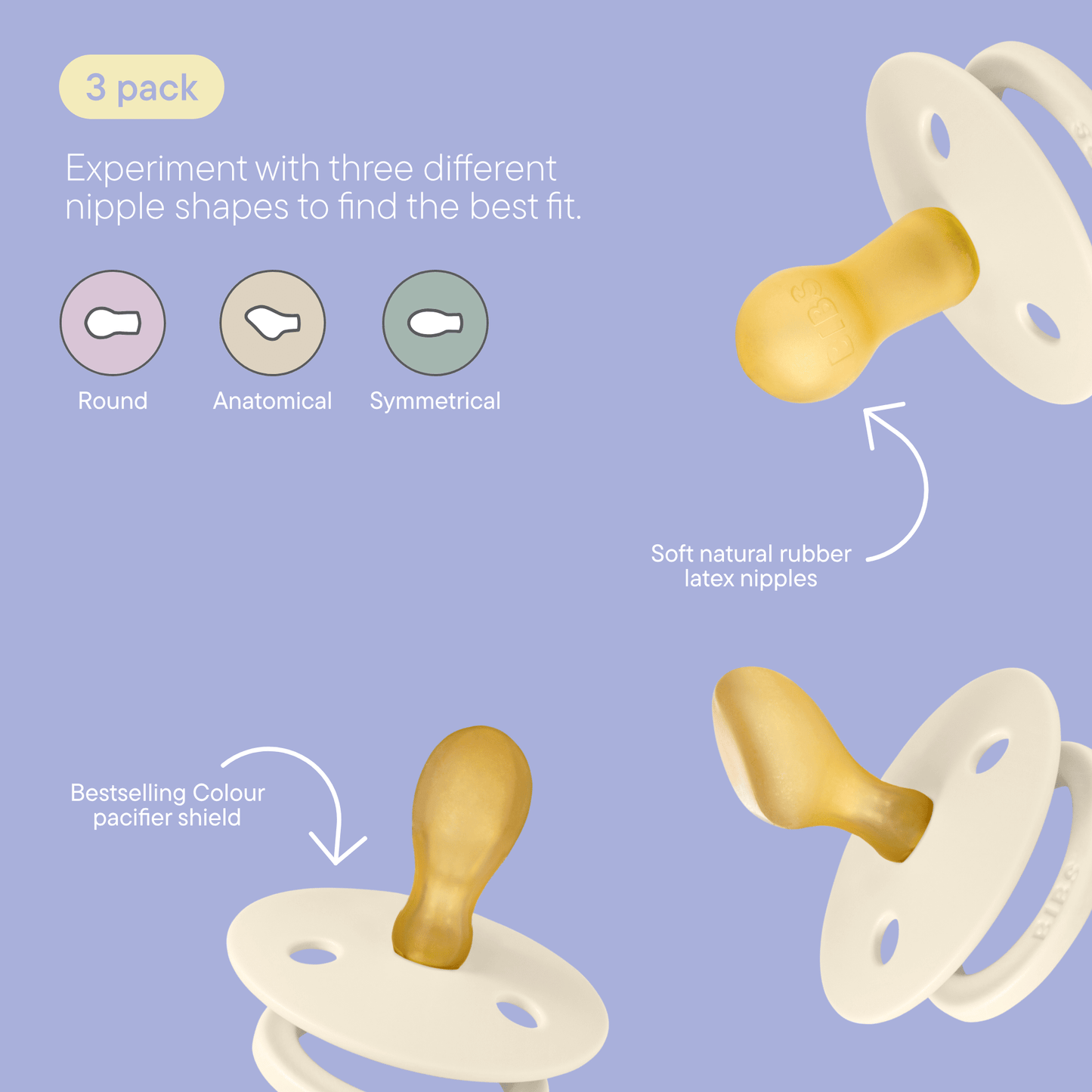 BIBS Pacifiers Try-it Colour 3 PACK Ivory