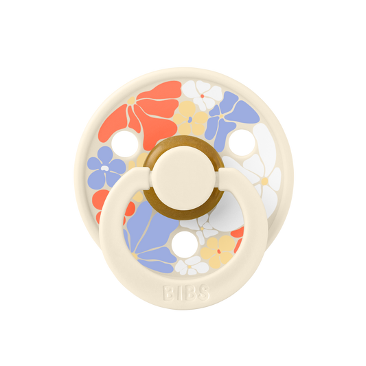 BIBS Pacifier Studio Colour Flower Child Round Latex Size 1 Ivory-Flow Pack