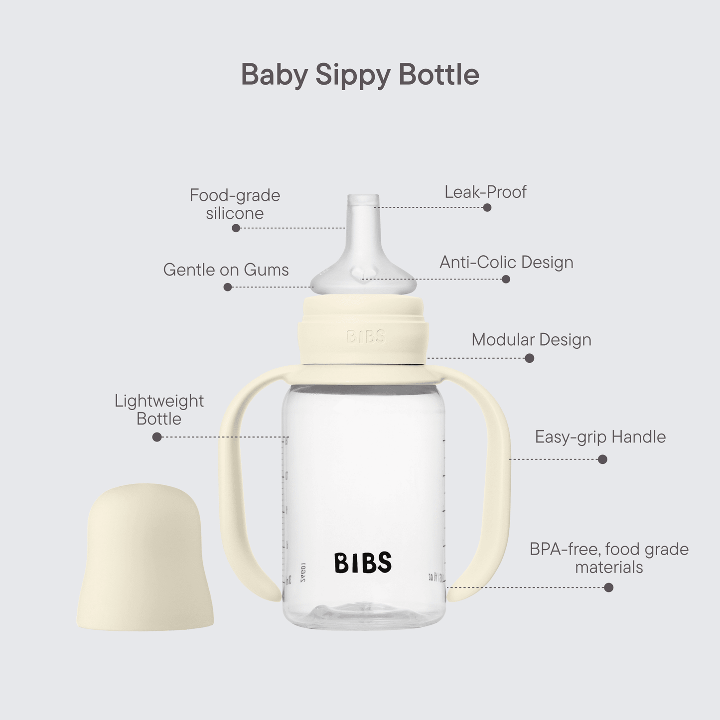 BIBS Baby Sippy Bottle Spout Silicone 1 pack 150 ml +6 months-Ivory