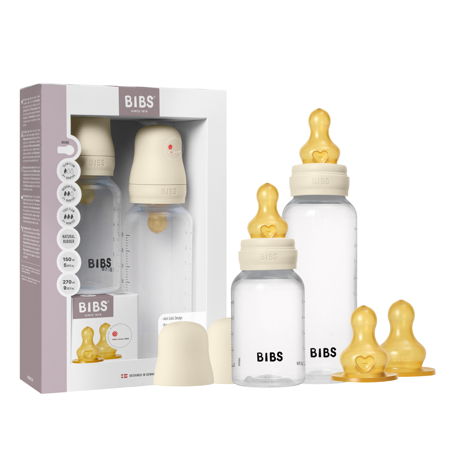 طقم زجاجات رضاعة الأطفال الدائرية المصنوعة من اللاتكس من بيبس جرو آند فلو، سعة 150 مل / 270 مل، لون عاجي