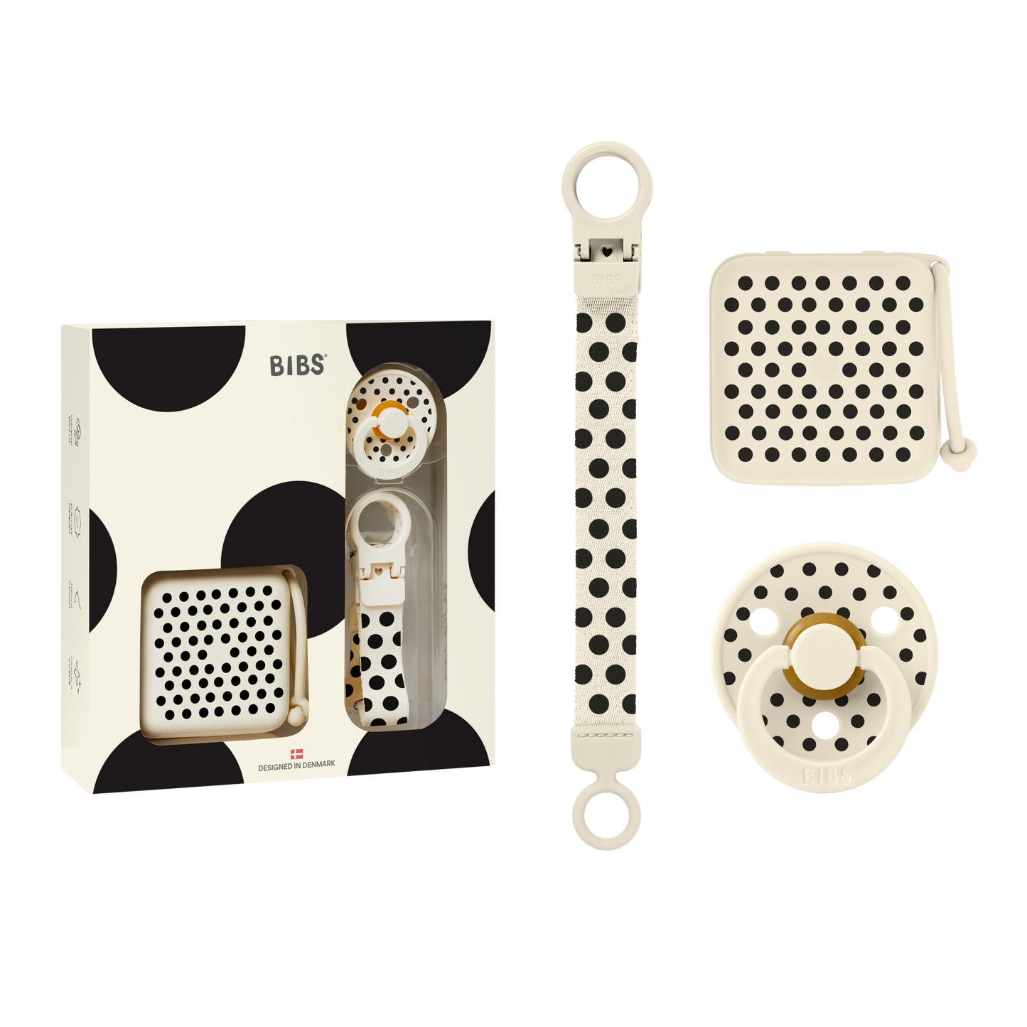 BIBS Gift Set Studio Polka Soothe & Go Latex Size 2 Ivory Black