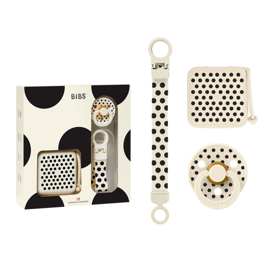 BIBS Gift Set Studio Polka Soothe & Go Latex Size 2 Ivory Black
