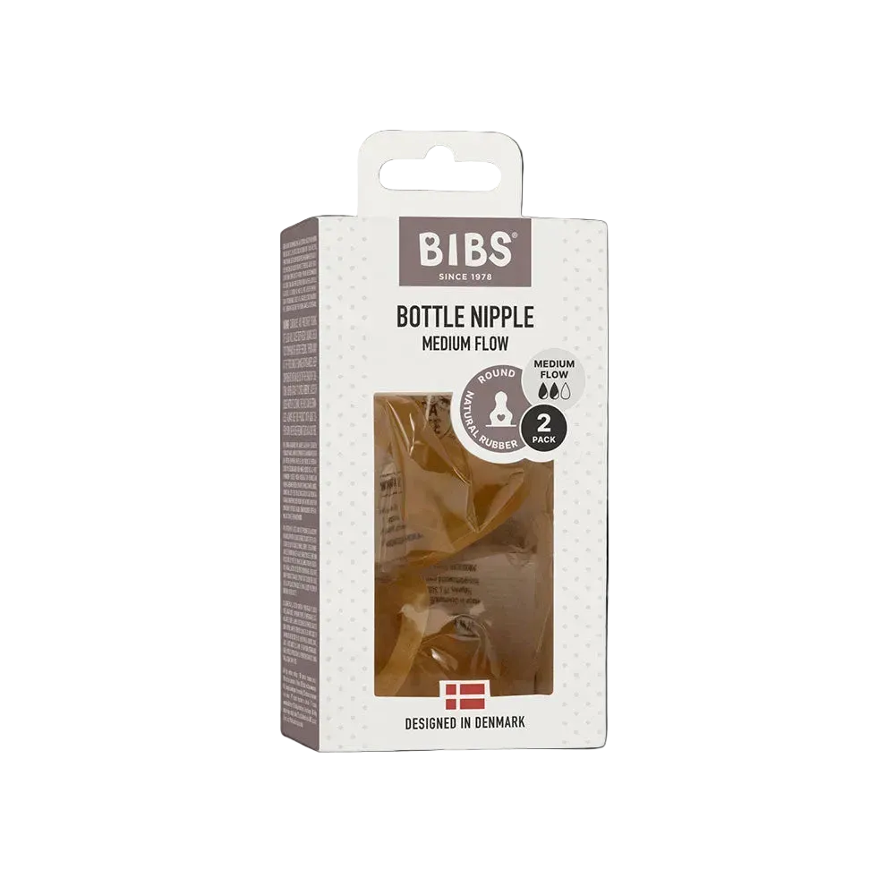 BIBS Baby Bottle Nipple Round Latex 2 pack Medium Flow